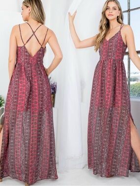 Doe & Rae Mauve Printed Maxi Dress